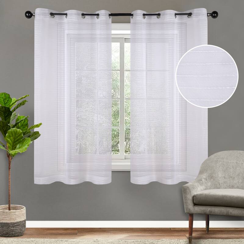Superior Jackson Striped Machine Washable Sheer Curtains, Set of 2
