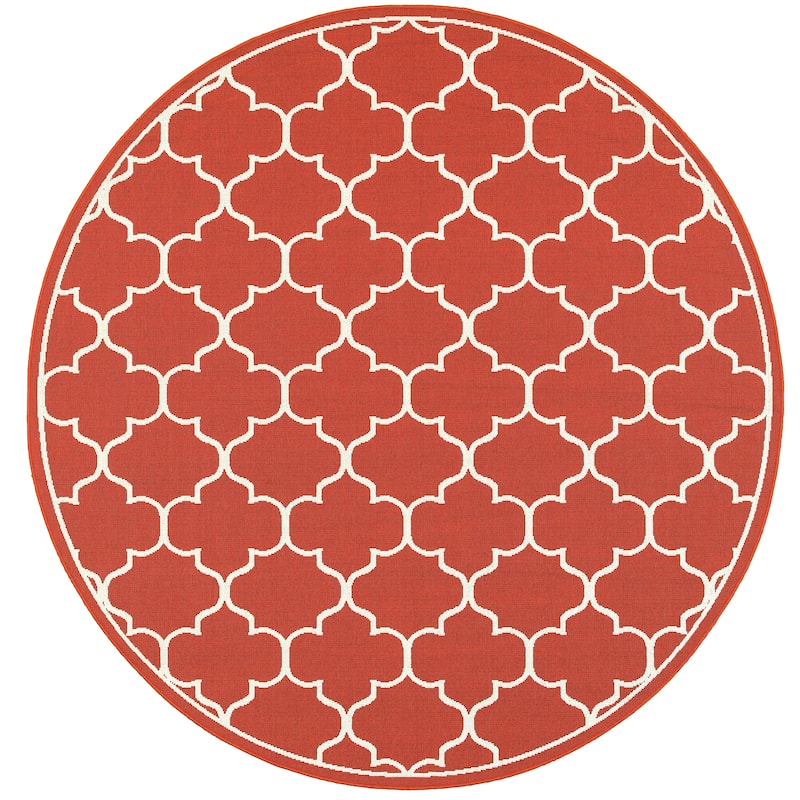 Vista Home Martinique Off-White/Brick Red Lattice Indoor/Outdoor Rug.