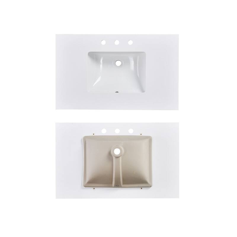 PROOX 36 inch Culture Marble Bath Solid White Vanity top with Rectangular Undermount Sink