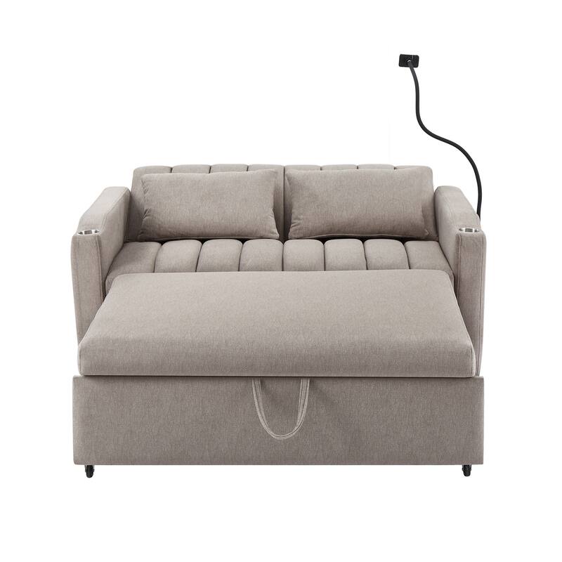 55.9" Convertible Sofa Bed Loveseat Sofa with Three USB Ports