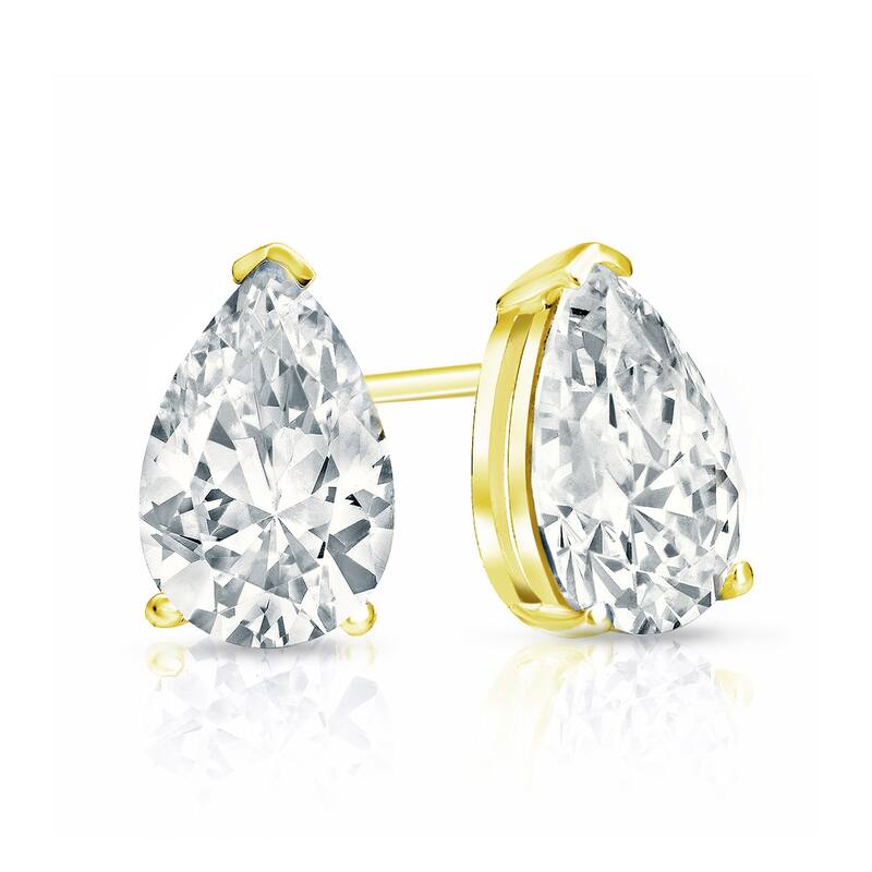 Auriya Plat Gold Lab Grown 1.00 carat TDW Pear Diamond Stud Earrings V-End Prong Screw-back