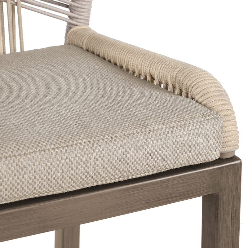 2 Set Modern Aluminum Twill Wicker Woven Outdoor Bar Stool Chair Set, Counter Height Stool with Back and Cushion - 40.6"H