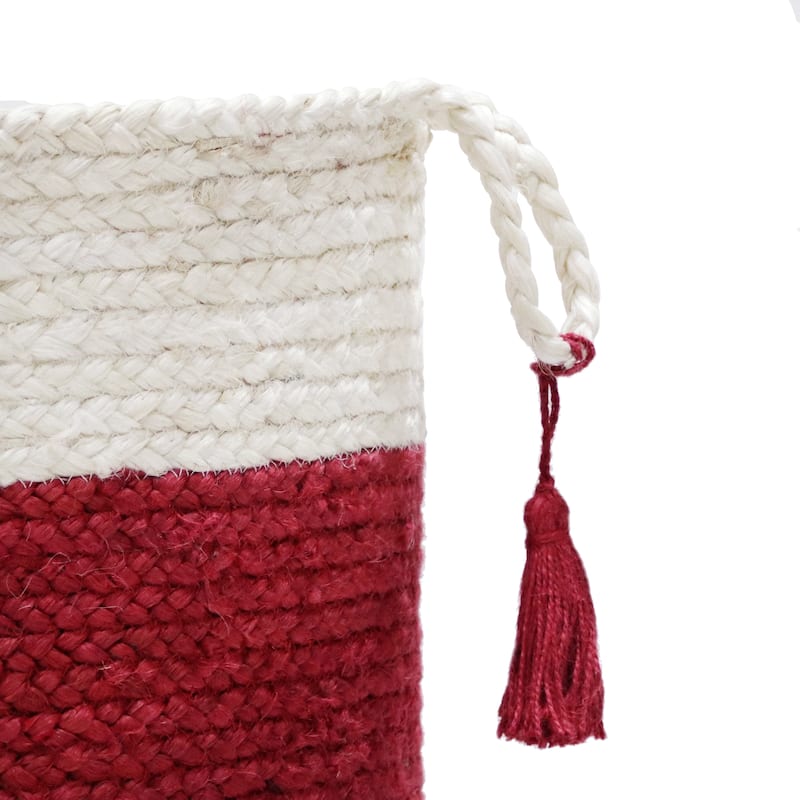 Sevita Bold Striped Off-White Jute Decorative Storage Basket with Handles