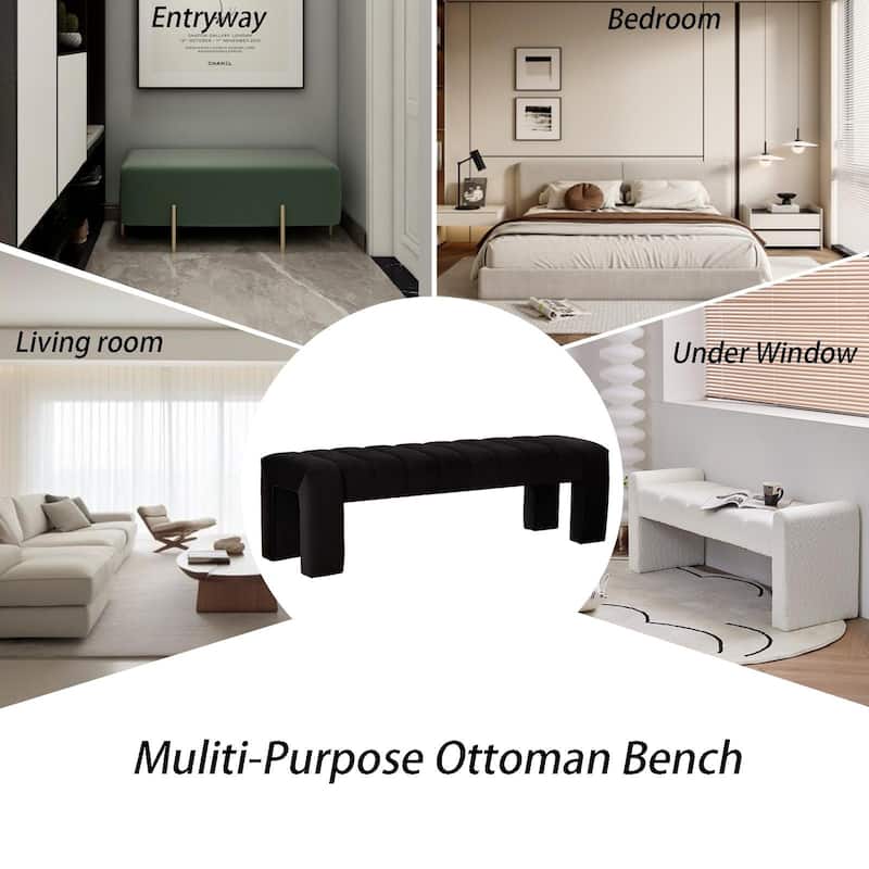 Upholstered Bedroom Bench Tufted Entryway Bench Modern End of Bed Bench Dining Bench with Gold/Black Metal Legs for Window