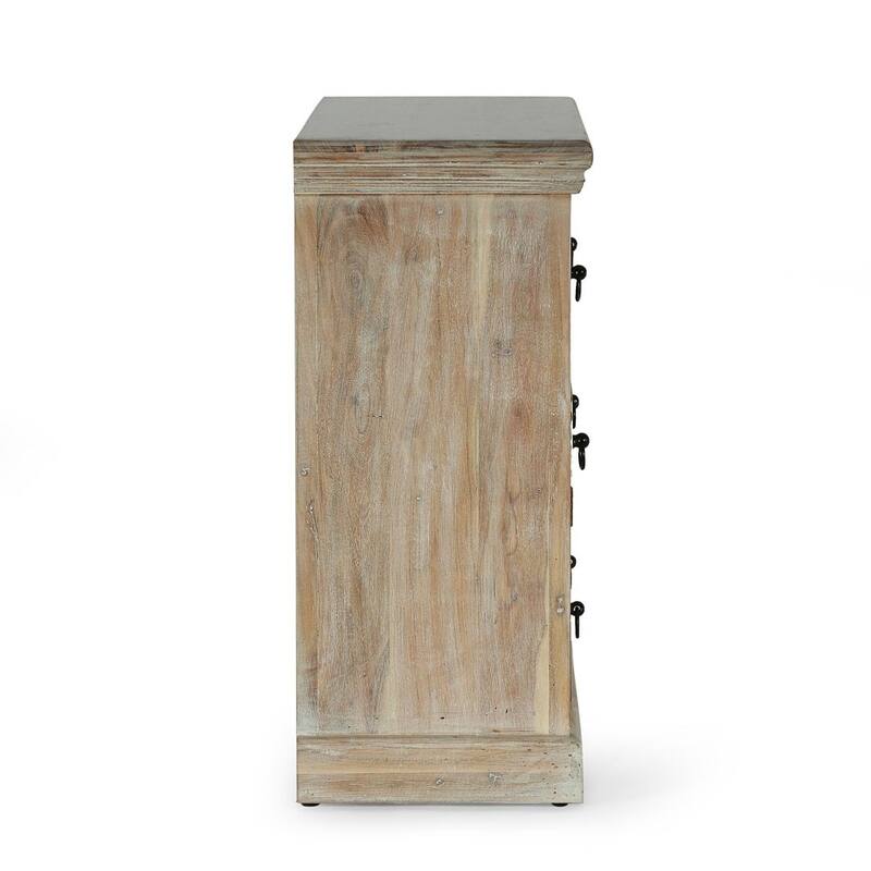 Natural Wood White Floral Accent Chest With 3-Drawer