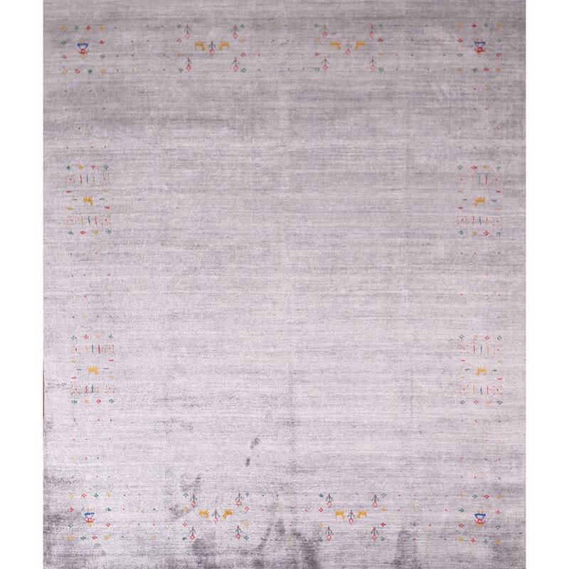 Tribal Gabbeh Indian Square Area Rug Silk Carpet - 7'9" X 8'2"