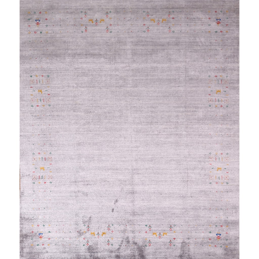 Tribal Gabbeh Indian Square Area Rug Silk Carpet - 7'9" X 8'2"