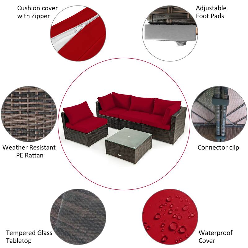 Costway 6PCS Patio Furniture Set Rattan Cushioned Sofa Gas Fire Pit - See Details
