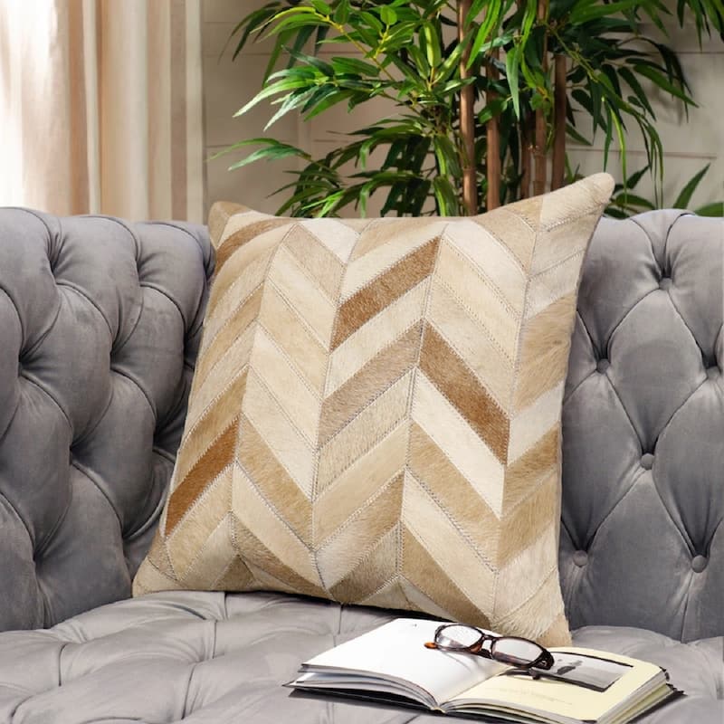Pasargad Home Safari Chevron L. Brown Cowhide 17" Decorative Pillow