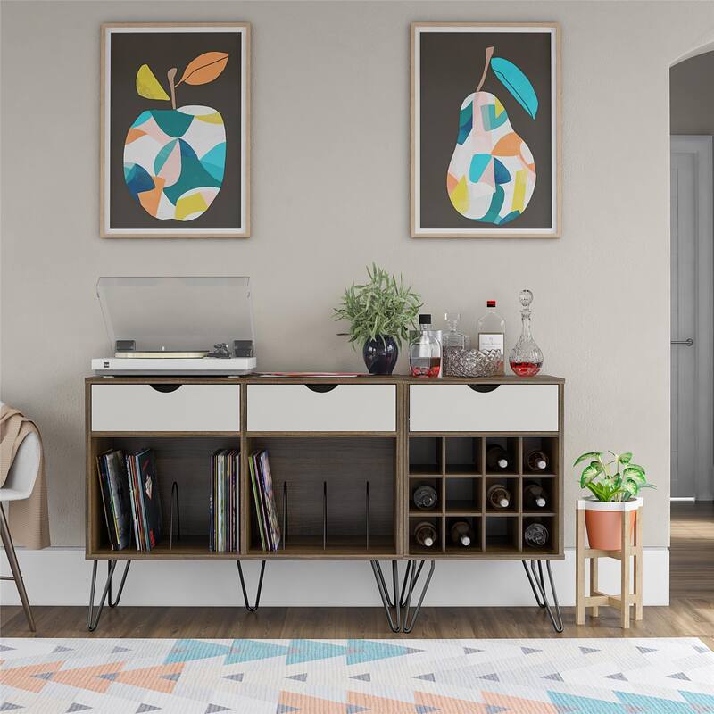 Anmytek Beverage Storage Stand Mid Century Modern 12 Cubbies Drawer Home Bar