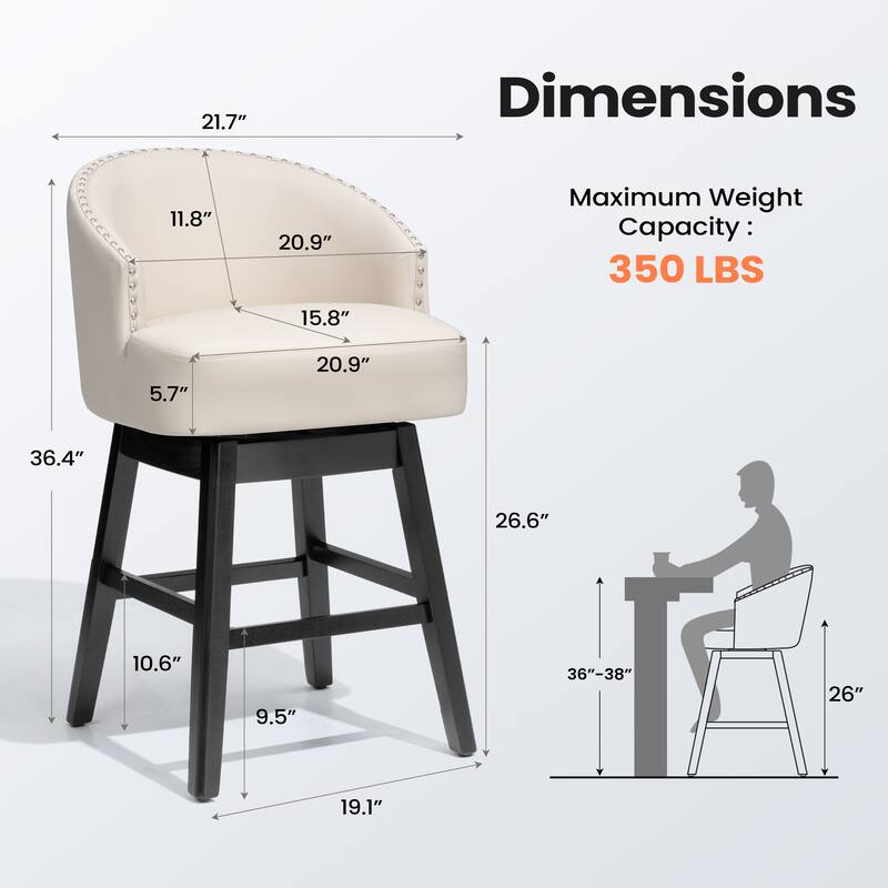 26.4"H Swivel Faux Leather Upholstered Solid Wood Counter Stools