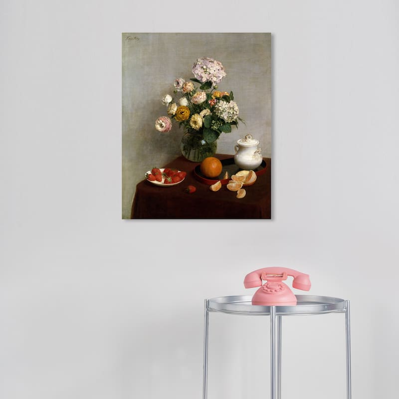 Wynwood Studio Canvas Floral and Botanical Henri Fantin Latour - Flowers and Fruit Gray and Traditional Wall Art Canvas Print - 16 x 20