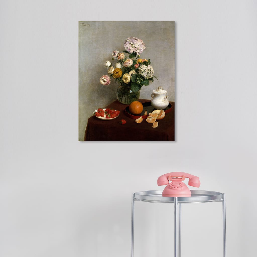 Wynwood Studio Canvas Floral and Botanical Henri Fantin Latour - Flowers and Fruit Gray and Traditional Wall Art Canvas Print