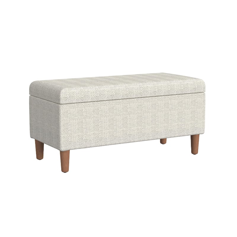 Zia Accent Storage Bench, Cream Chevron Woven Fabric, Brown, 36 Inch