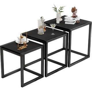 Stacking Table Set of 3, Modern End Tables with Metal Frame, Black ...