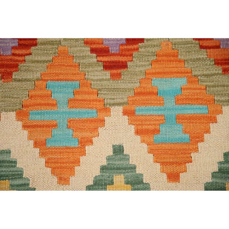 Hand Woven Oriental 100% Wool Carpet Southwestern All-Over Multi-Colored Kilim Area Rug - 9' 8'' X 6' 10''