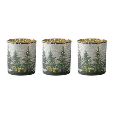 Pine Tree Mercury Glass Votive Christmas Candle Holders - 3" - Set of 3