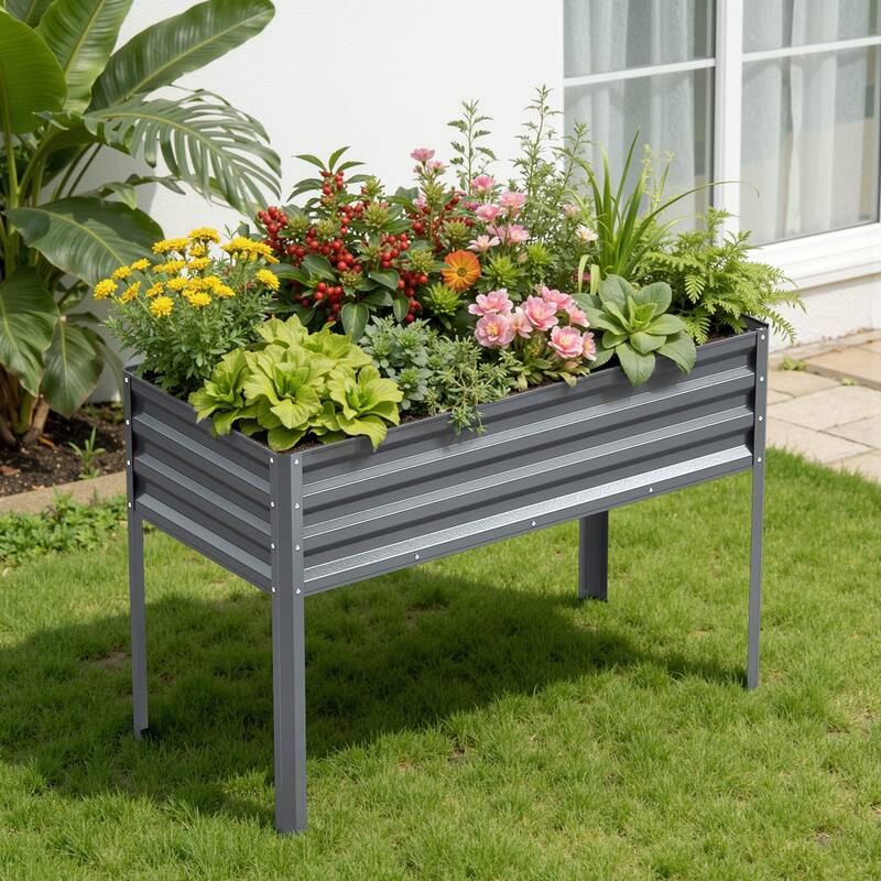 Meyreso 48" x 30" x 20" Galvanized Raised Garden Bed with Legs, Metal Elevated Planter Box, Rust-Resistant, Safety Edging - Gray - 48*24*30in - Steel