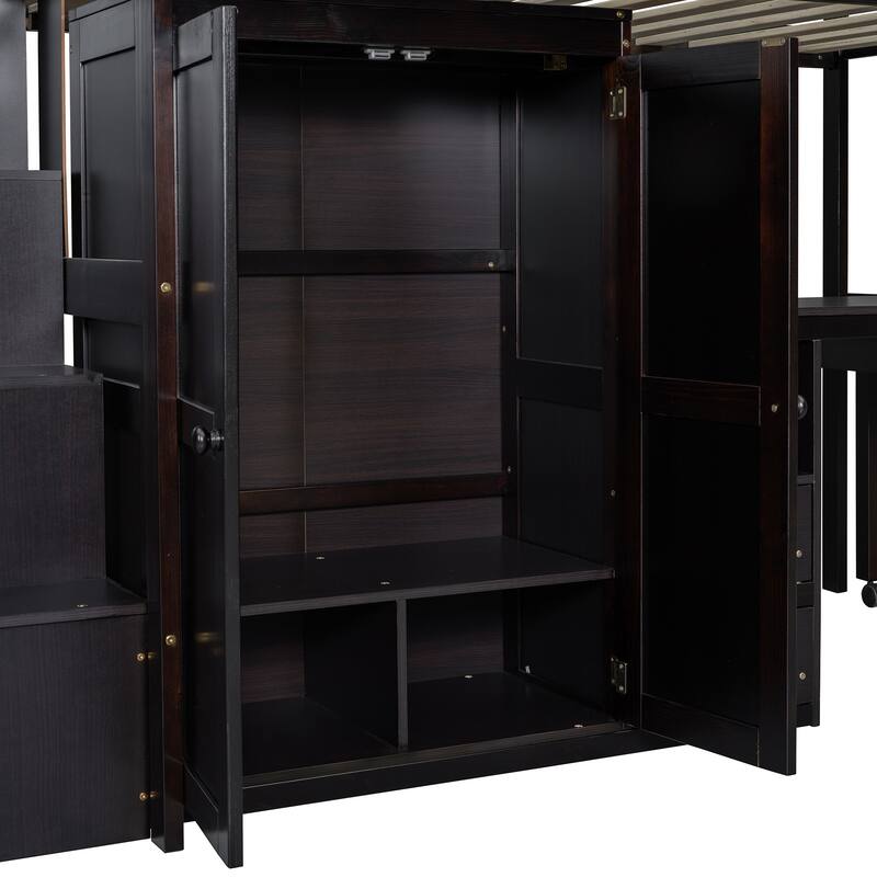 Twin Loft Bed with Staircase & Study Station and 5-in-1 Storage, 300lb Capacity