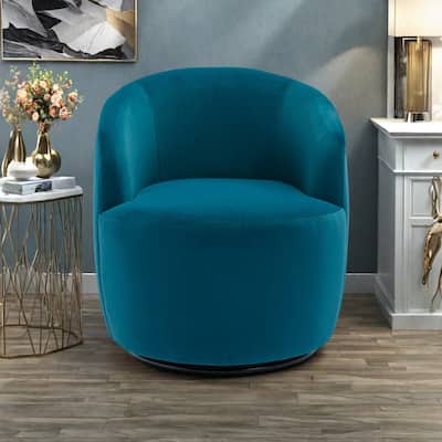Velvet Swivel Barrel Chair 360° Rotating Accent Chair with Black Metal Base