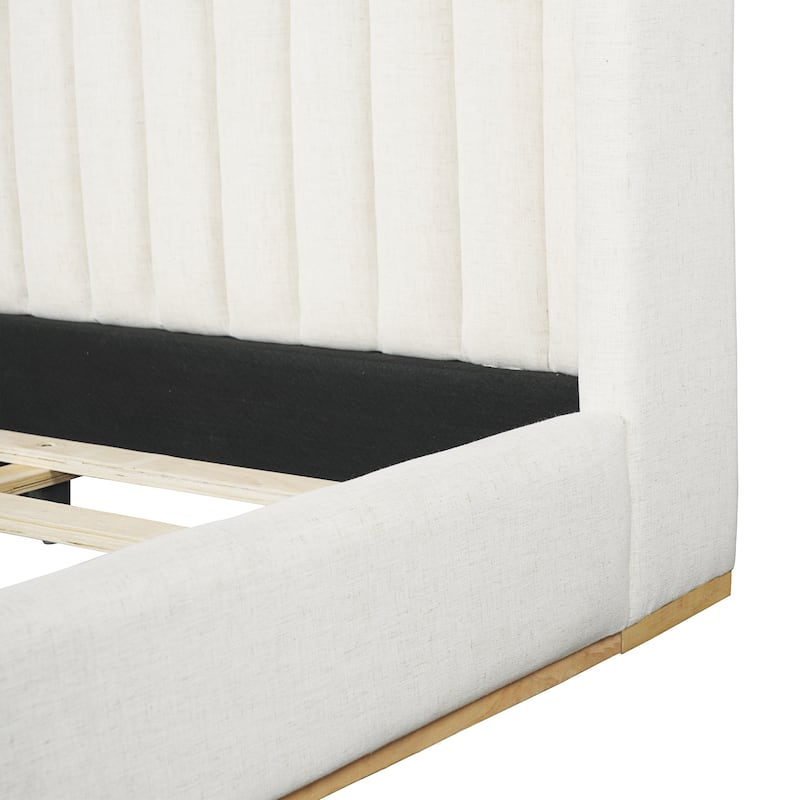 Christopher Knight Home - Modern Minimalist Upholstered Linen Platform Bed Frame with Wingback Headboard, Wood Slat Support