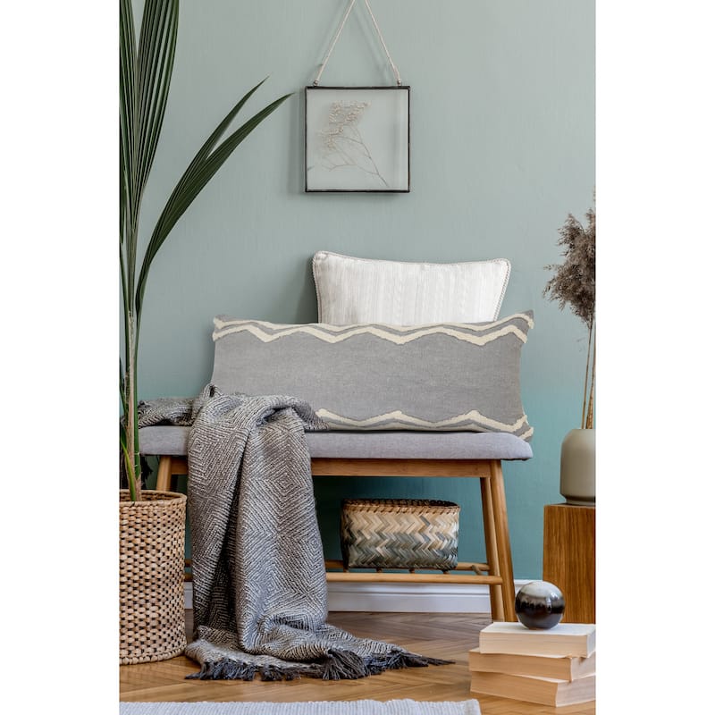 Sevita Soft Chevron Bordered Throw Pillow, Single or Set of 2 - 14" x 36" - Single - Accent