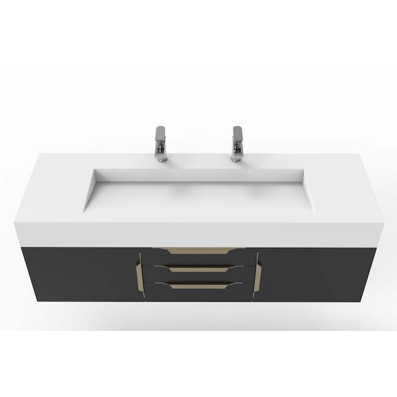 Nile 60" Wall Mounted Bathroom Vanity Set w/ White Top