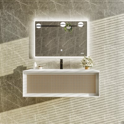 Eviva Nets 39"W Natural Oak Bath Vanity with WH Solid Surface Top