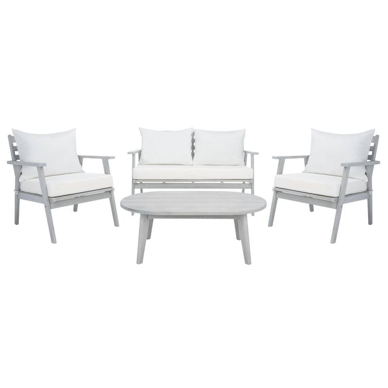 SAFAVIEH Outdoor Deacon 4-piece Conversation Patio Set. - 49" W x 30" D x 31" H - Grey/Beige