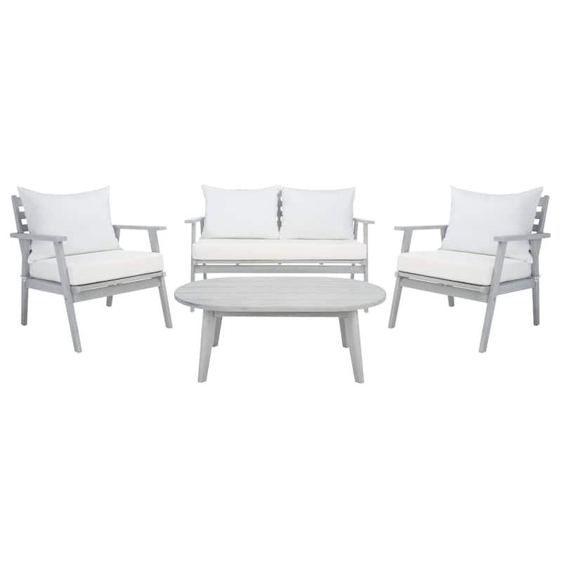 SAFAVIEH Outdoor Lupe 4-Piece Conversation Patio Set - 49W x 31D x 30H - Grey/Beige