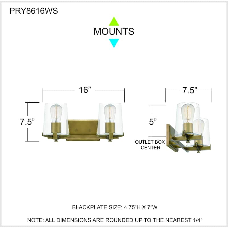 Perry 2-Light Weathered Brass Vanity Light - Weathered Brass - 16
