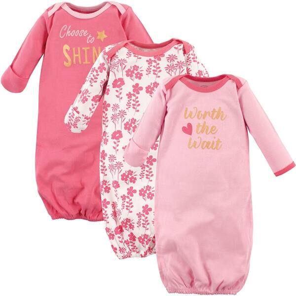 slide 1 of 1, Luvable Friends Baby Girl Cotton Long-Sleeve Gowns 3pk, Worth The Wait 0-6 Months - Worth The Wait
