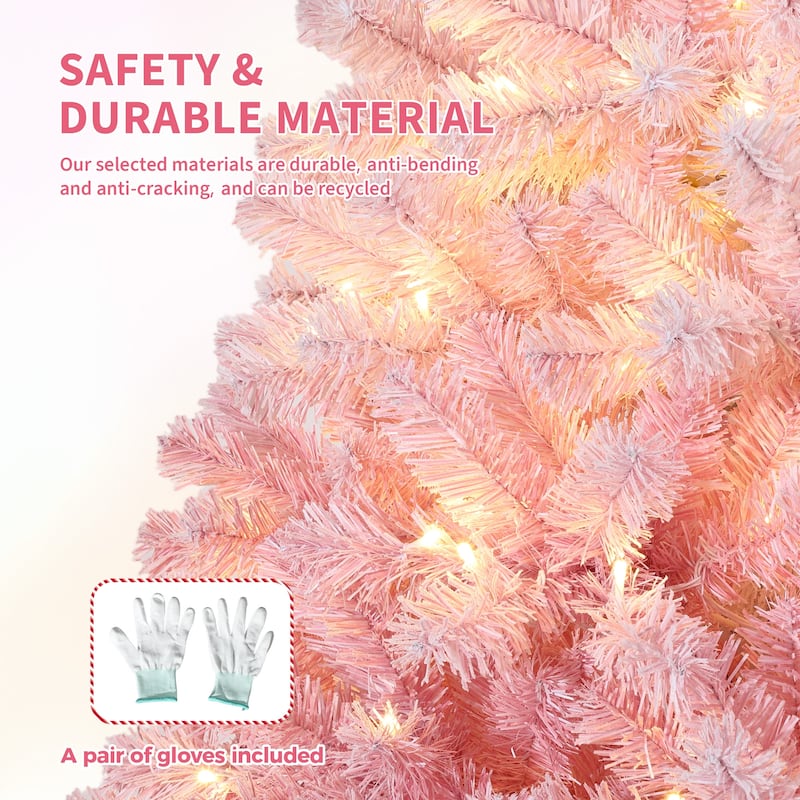 4.5FT Pink Gradient Artificial Christmas Tree – 100 Warm White LEDs, Snow Frosted, 300 Branch Tips, Metal Stand