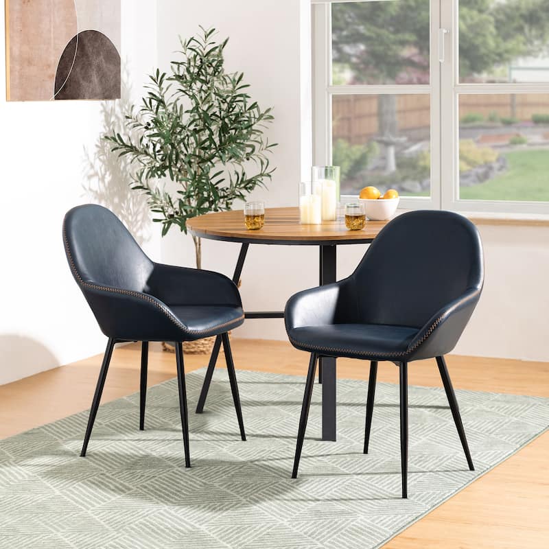 Glitzhome Set of 2/4/6 Mid-Century Modern Faux Leather Accent Dining Chairs - Set of 2 - Dark Blue