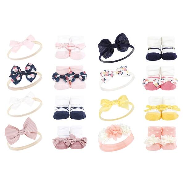 slide 1 of 1, Hudson Baby Infant Girl 16Pc Headband and Socks Set, Blue Blush Floral Pink Yellow Flower, One Size Blue Blush Floral Pink Yellow Flower - One Size