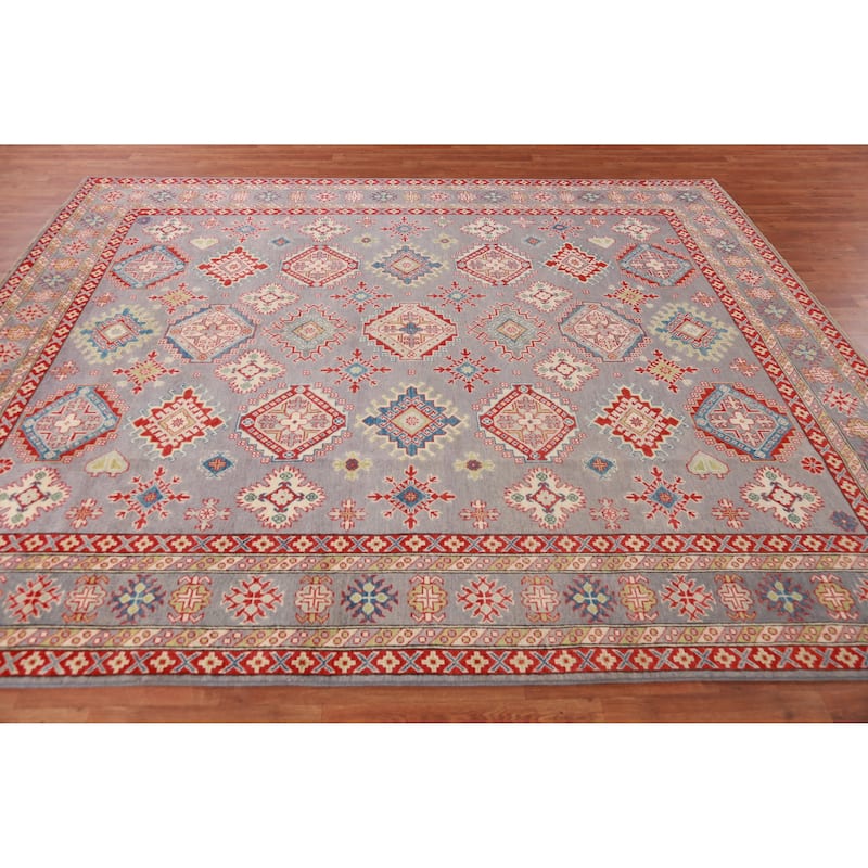 Hand Knotted Oriental 100% Wool Carpet Traditional All-Over Greys & Charcoal Kazak Area Rug - 9' 8'' X 8' 2''