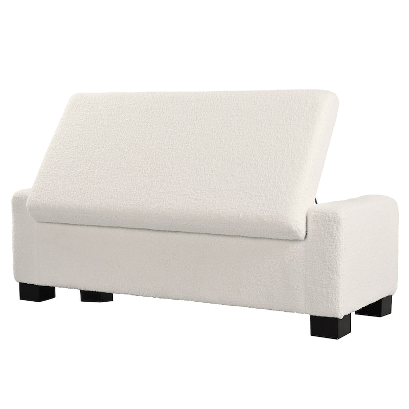 Rectangular Ottoman Bench in Textured Boucle with Hinged Lid for Seating, Footrest and Hidden Storage