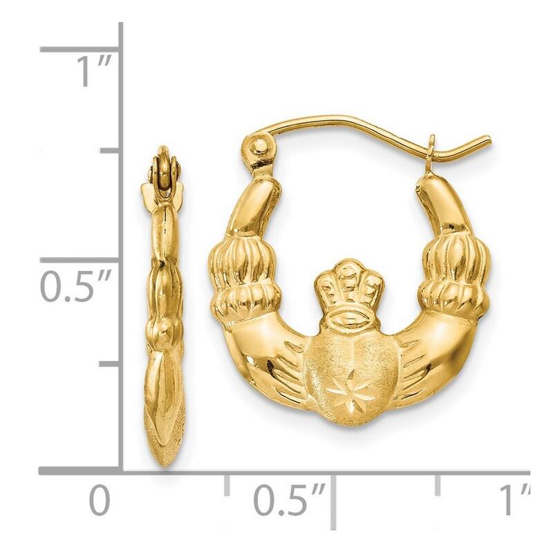 Curata 14k Yellow Gold Satin 18mm Irish Celtic Claddagh Hoop Earrings