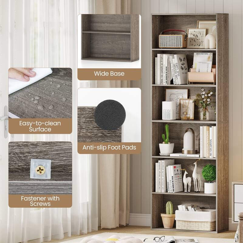 Gymax 2PCS 6-Tier Bookshelf w/Open Shelves Anti-Tipping Kits for