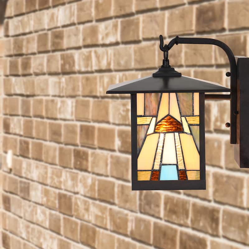 River of Goods Kamas Stained Glass and Oil Rubbed Bronze 1-Light Outdoor Lantern Wall Sconce-Rich Brown - Brown/Tan