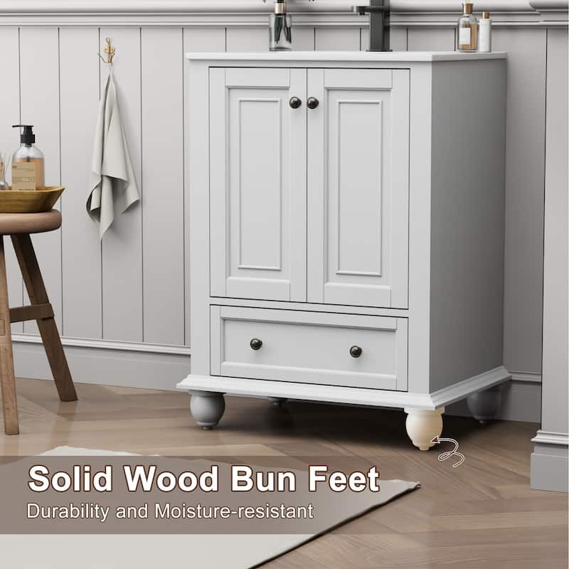 Retro Bathroom Vanity Cabinet Solid Wood Classic with Ceramic Sink