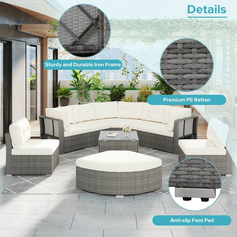 Patio Rattan Furniture Set with Cushions and Center Table
