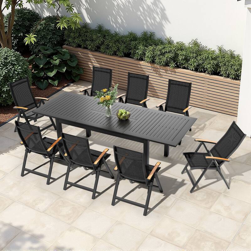 Outdoor Patio Dining Set Dining Extending Table Rectangular with Folding Chairs