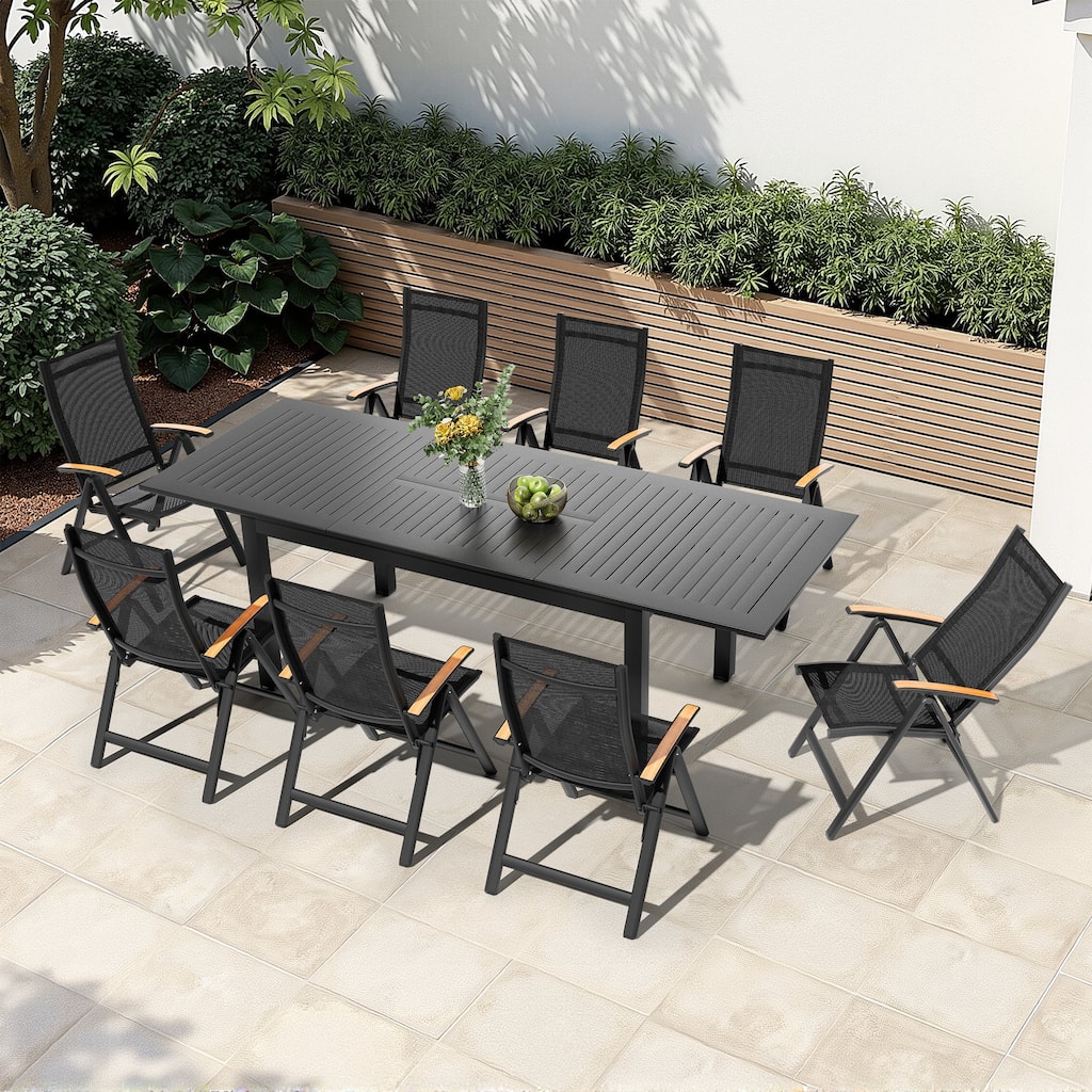 Outdoor Patio Dining Set Dining Extending Table Rectangular with Folding Chairs