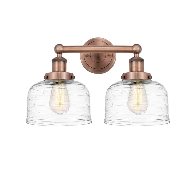 Innovations Lighting 616-2W-10-16-L Bell Vanity Bell 2 Light 16" Wide - Antique Copper / Clear Deco Swirl