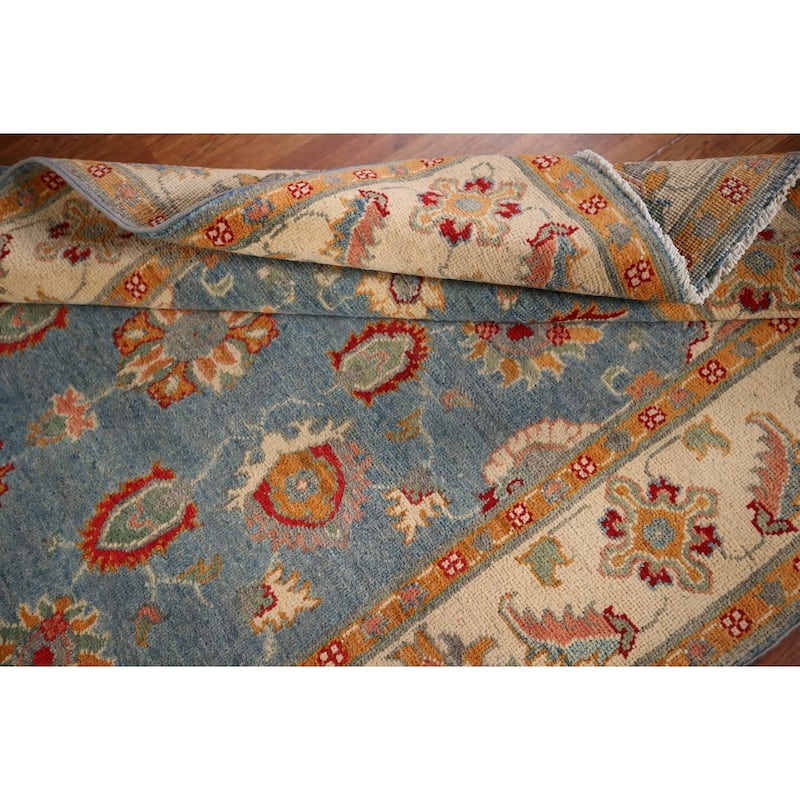 Light Blue Kazak Area Rug Handmade Oriental Wool Carpet - 4'0" x 5'11"