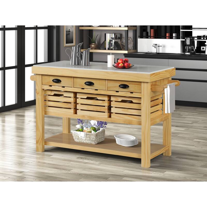 Laurie Natural 3-Drawer Kitchen Island