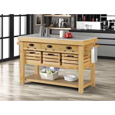 Laurie Natural 3-Drawer Kitchen Island