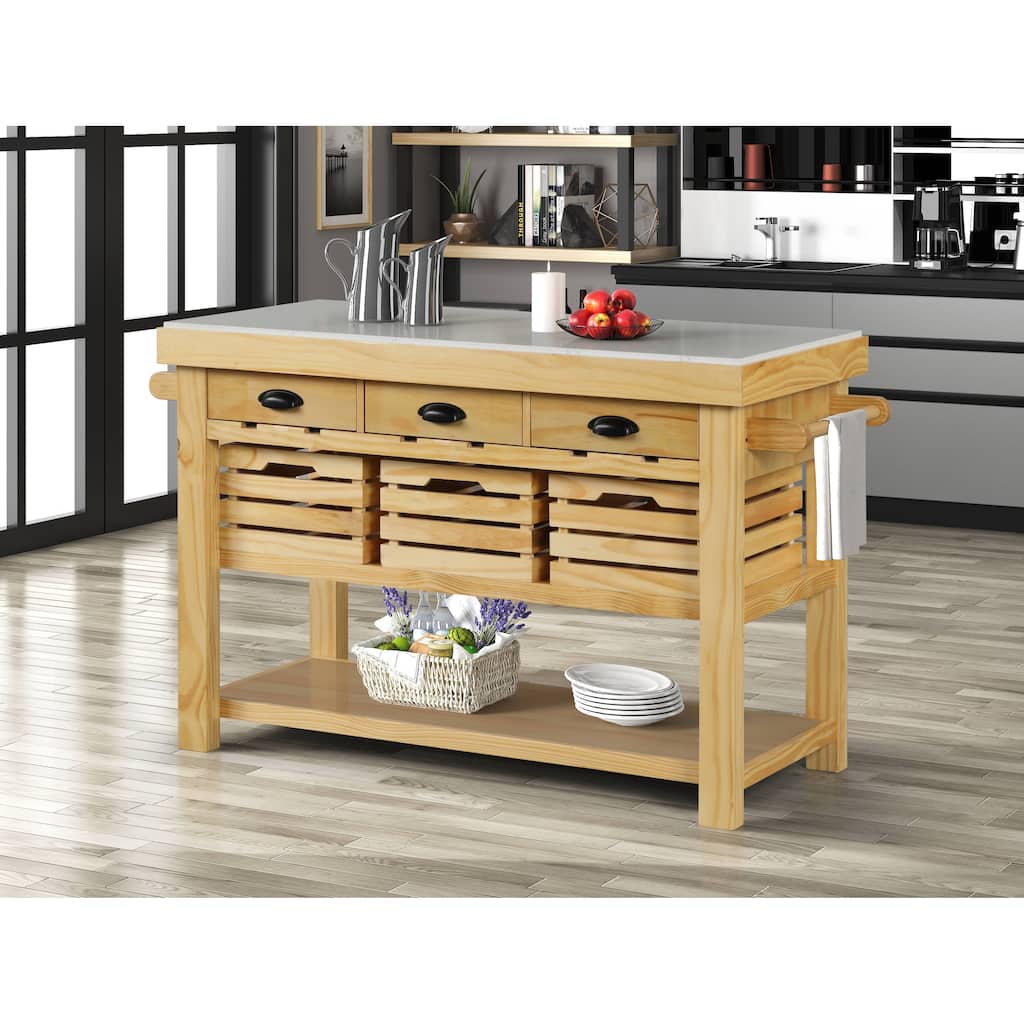 Laurie Natural 3-Drawer Kitchen Island