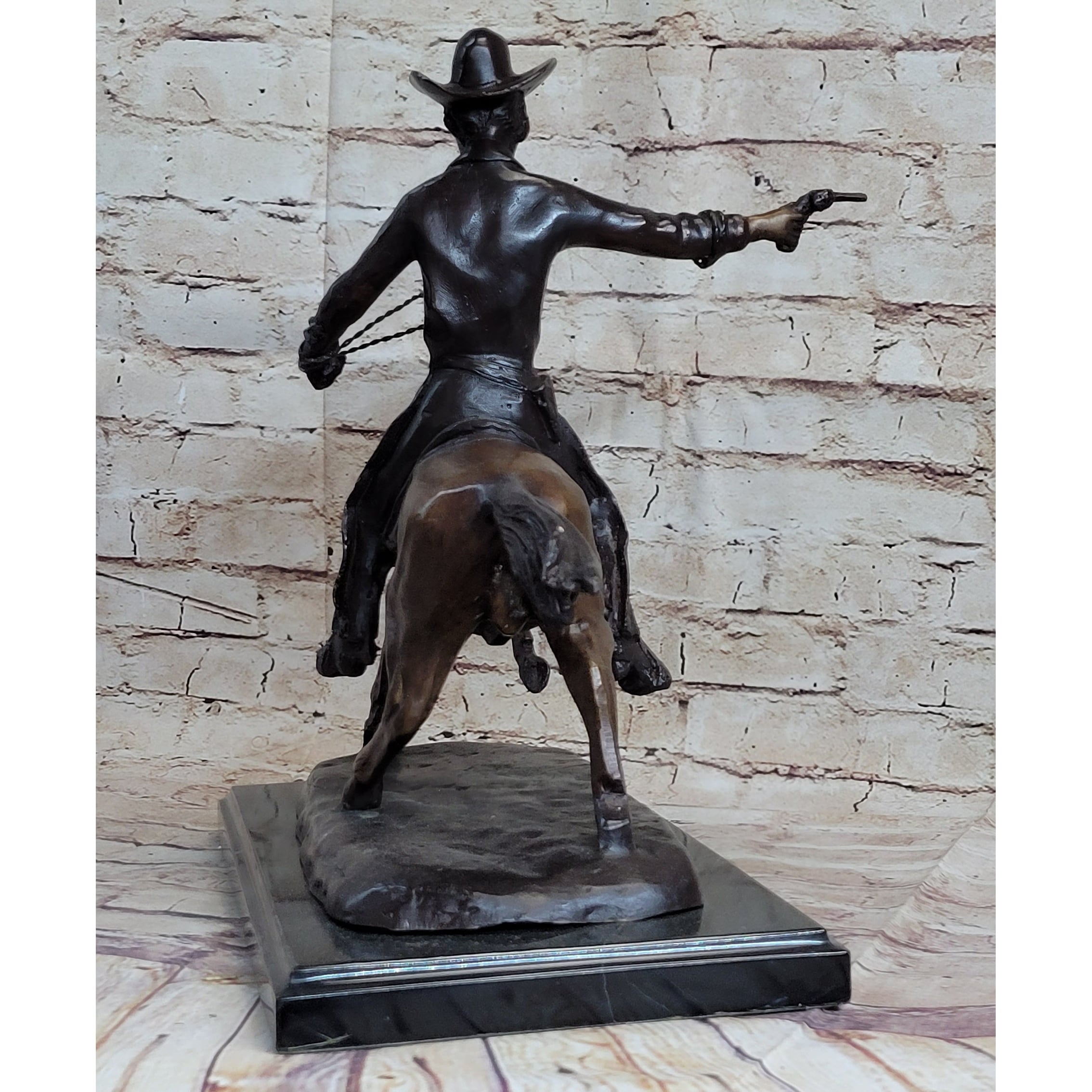 Frederic Remington Bronze Sculpture Cowboy On Horse Western Art